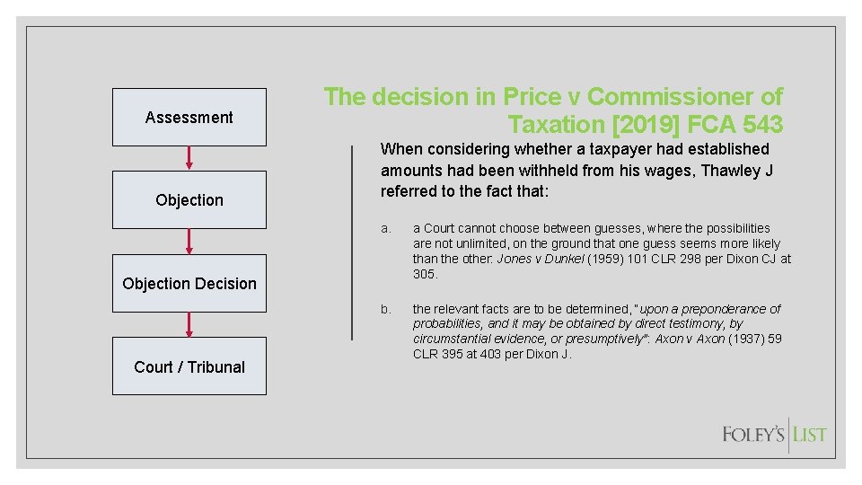 Assessment Objection The decision in Price v Commissioner of Taxation [2019] FCA 543 When