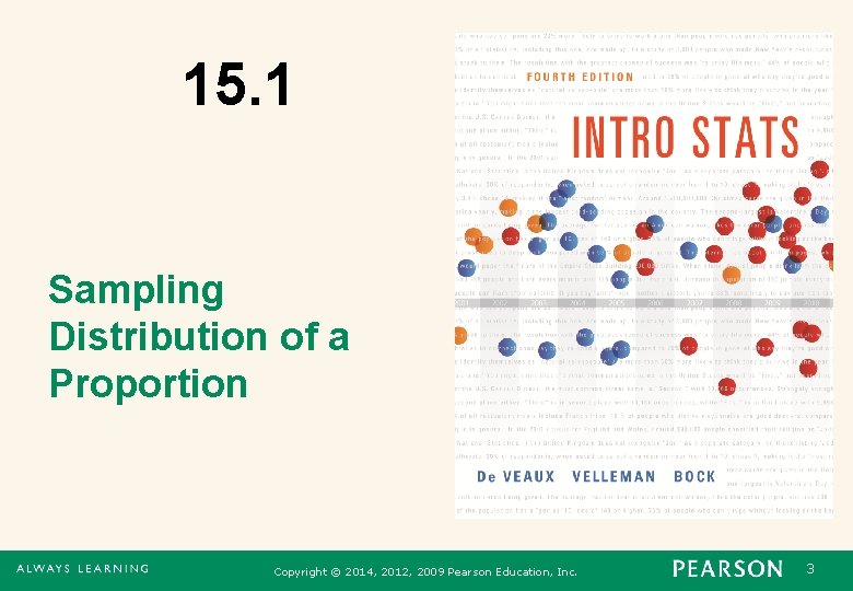 15. 1 Sampling Distribution of a Proportion Copyright © 2014, 2012, 2009 Pearson Education,