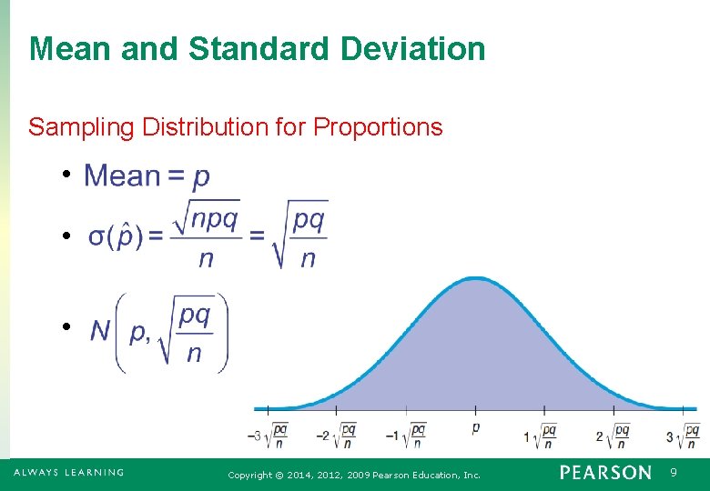 Mean and Standard Deviation Sampling Distribution for Proportions • • • Copyright © 2014,