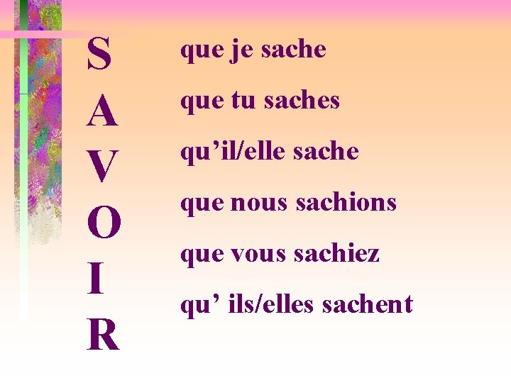 S A V O I R que je sache que tu saches qu’il/elle sache