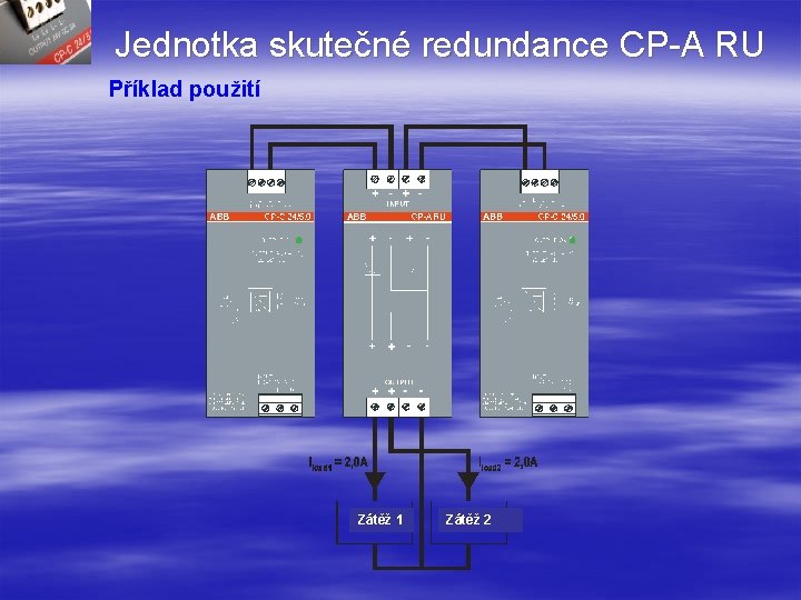 Jednotka skutečné redundance CP-A RU Příklad použití Zátěž 1 Zátěž 2 