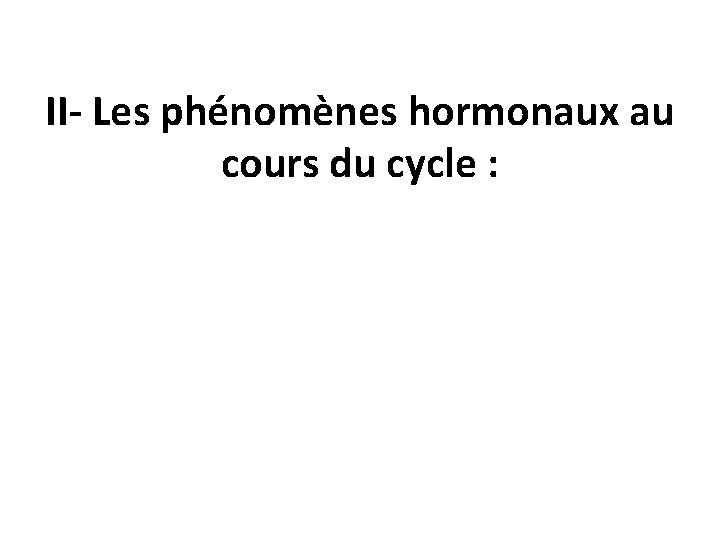 II- Les phénomènes hormonaux au cours du cycle : 