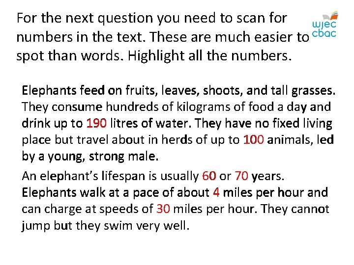 For the next question you need to scan for numbers in the text. These