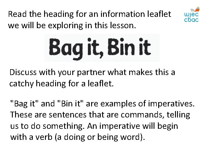 Read the heading for an information leaflet we will be exploring in this lesson.