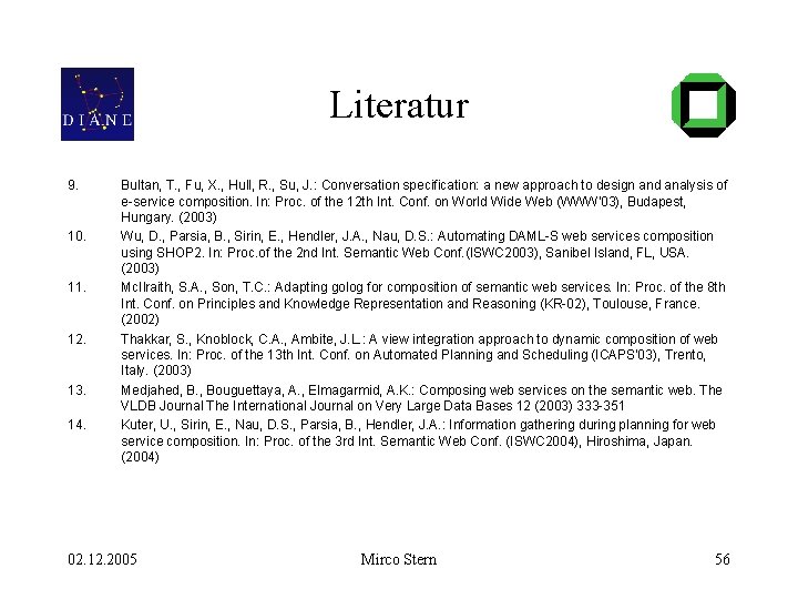 Literatur 9. 10. 11. 12. 13. 14. Bultan, T. , Fu, X. , Hull,