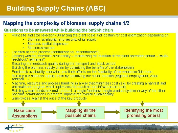 Building Supply Chains (ABC) Mapping the complexity of biomass supply chains 1/2 Questions to