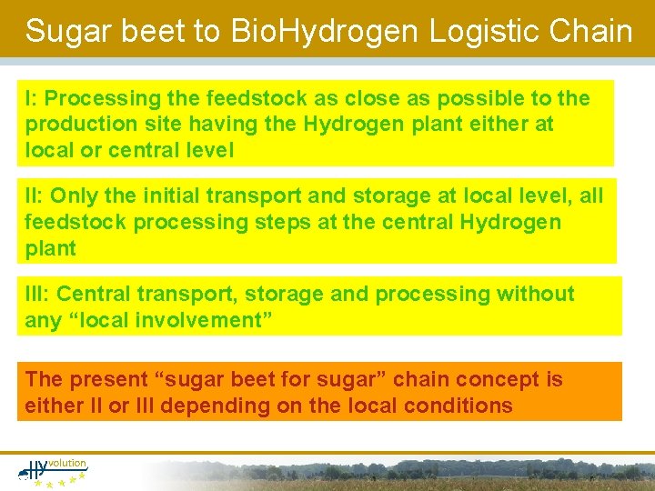 Sugar beet to Bio. Hydrogen Logistic Chain I: Processing the feedstock as close as