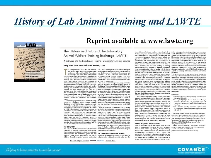 History of Lab Animal Training and LAWTE Reprint available at www. lawte. org 