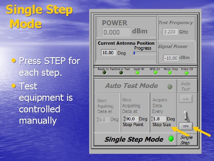 Single Step Mode • Press STEP for each step. • Test equipment is controlled