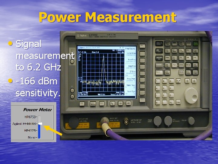 Power Measurement • Signal measurement to 6. 2 GHz • -166 d. Bm sensitivity.