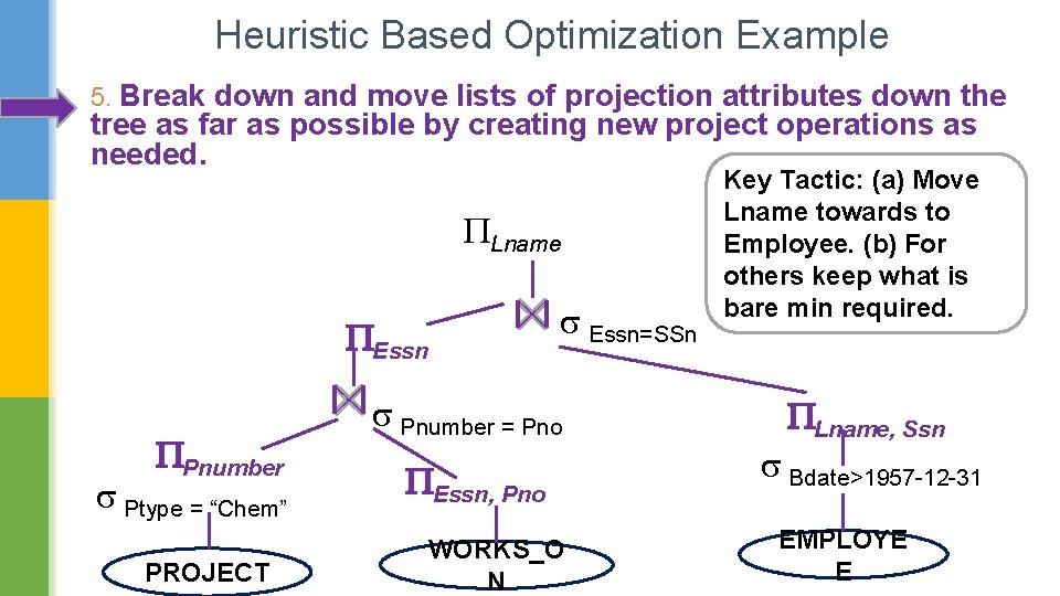 Heuristic Based Optimization Example 5. Break down and move lists of projection attributes down