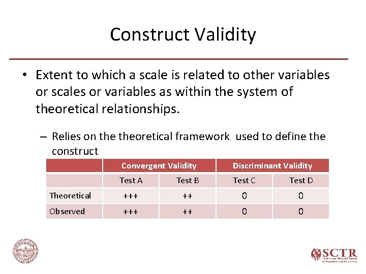 Construct Validity • Extent to which a scale is related to other variables or