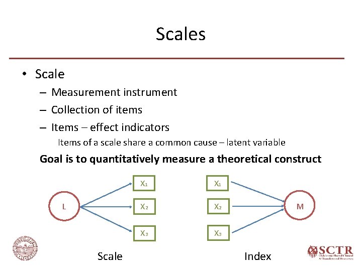 Scales • Scale – Measurement instrument – Collection of items – Items – effect