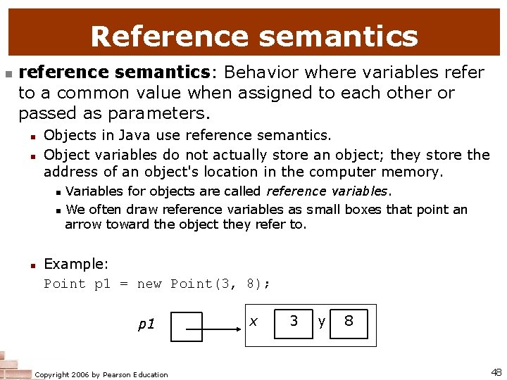 Reference semantics n reference semantics: Behavior where variables refer to a common value when