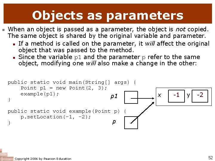 Objects as parameters n When an object is passed as a parameter, the object