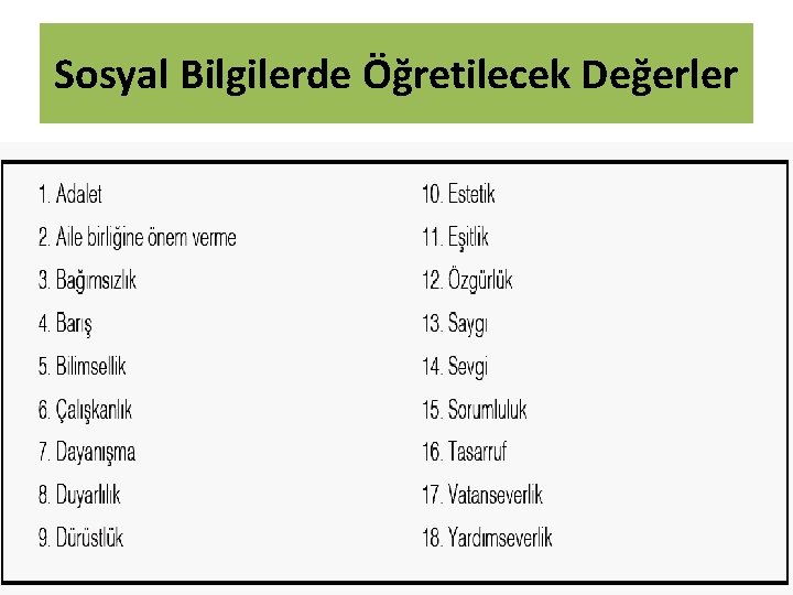 Sosyal Bilgilerde Öğretilecek Değerler 