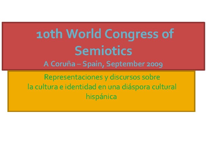 10 th World Congress of Semiotics A Coruña – Spain, September 2009 Representaciones y