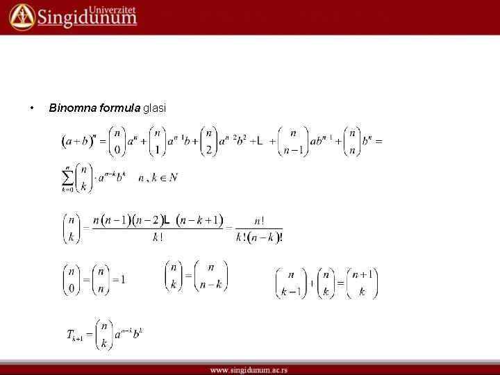  • Binomna formula glasi 