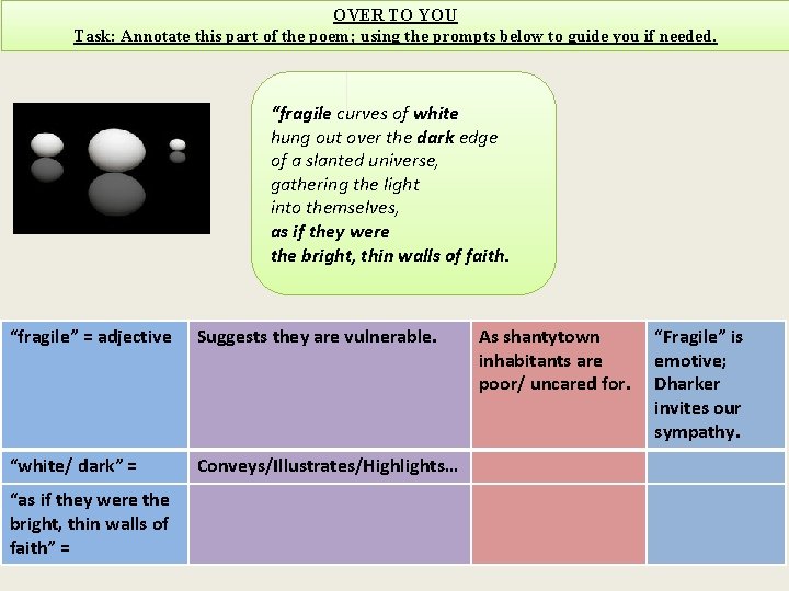 OVER TO YOU Task: Annotate this part of the poem; using the prompts below