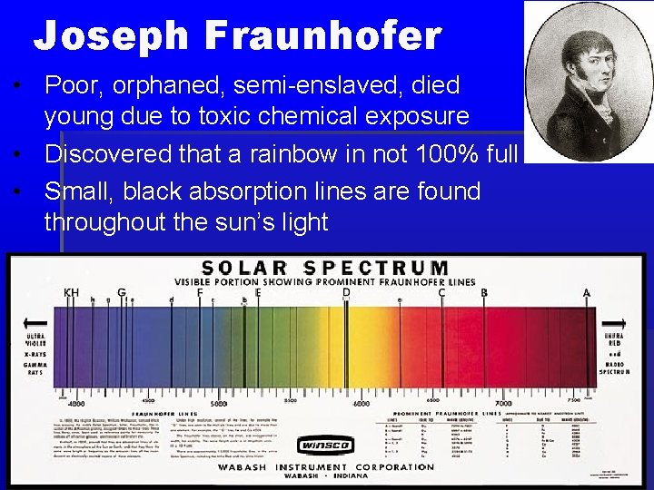 Joseph Fraunhofer • Poor, orphaned, semi-enslaved, died young due to toxic chemical exposure •