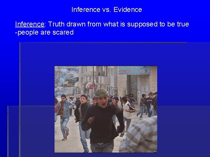 Inference vs. Evidence Inference: Truth drawn from what is supposed to be true -people