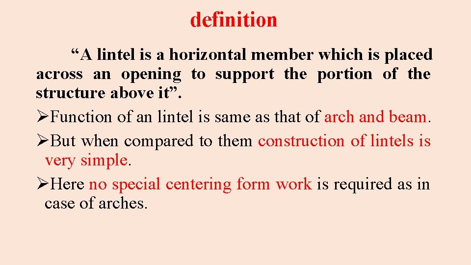 definition “A lintel is a horizontal member which is placed across an opening to
