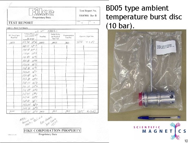 BD 05 type ambient temperature burst disc (10 bar). 10 