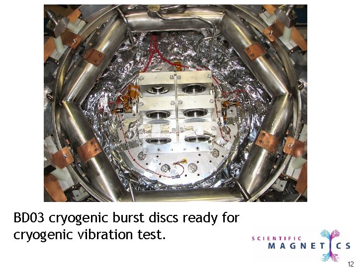 BD 03 cryogenic burst discs ready for cryogenic vibration test. 12 