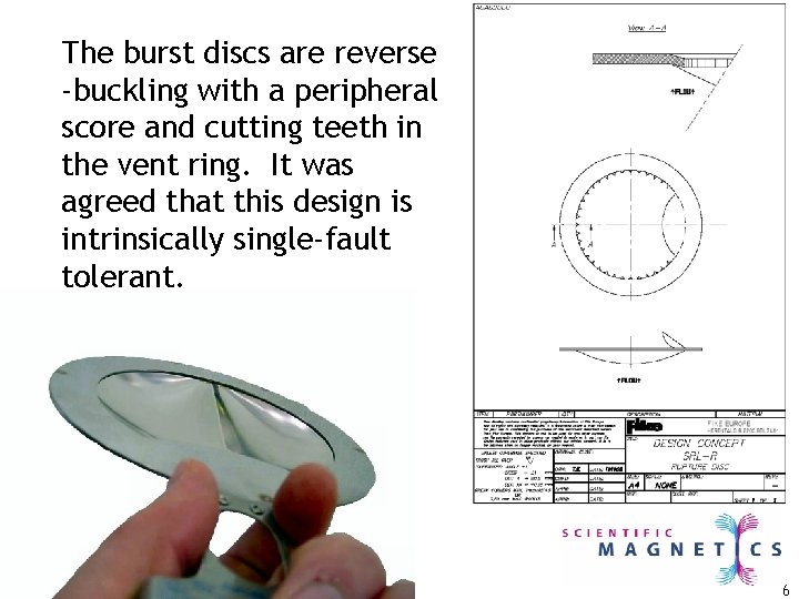 The burst discs are reverse -buckling with a peripheral score and cutting teeth in