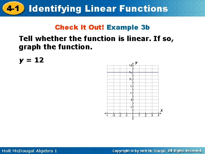 4 -1 Identifying Linear Functions Check It Out! Example 3 b Tell whether the