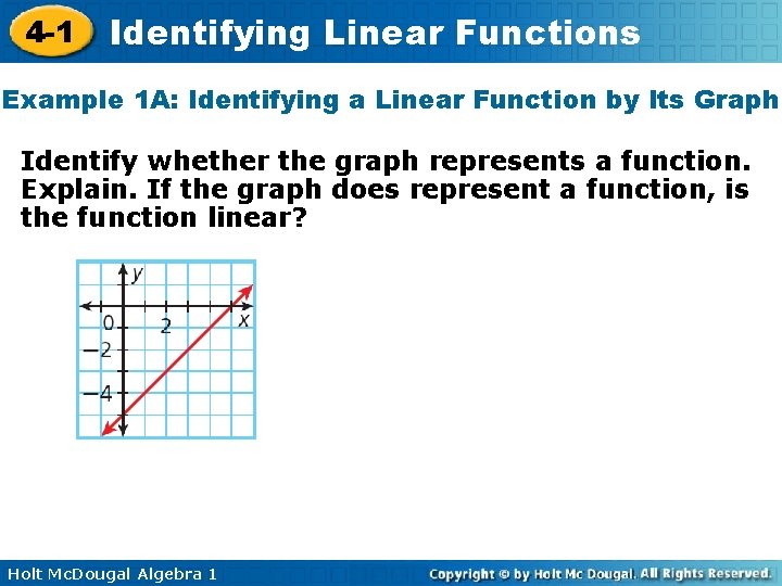 4 -1 Identifying Linear Functions Example 1 A: Identifying a Linear Function by Its