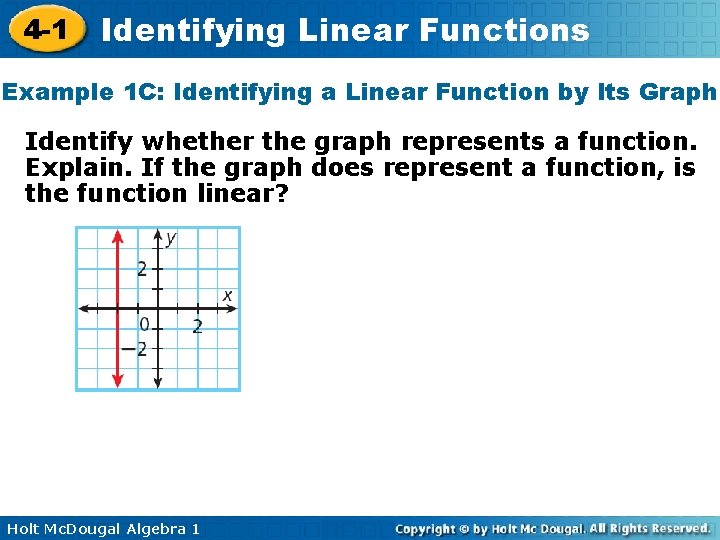 4 -1 Identifying Linear Functions Example 1 C: Identifying a Linear Function by Its