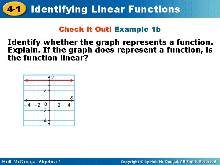 4 -1 Identifying Linear Functions Check It Out! Example 1 b Identify whether the