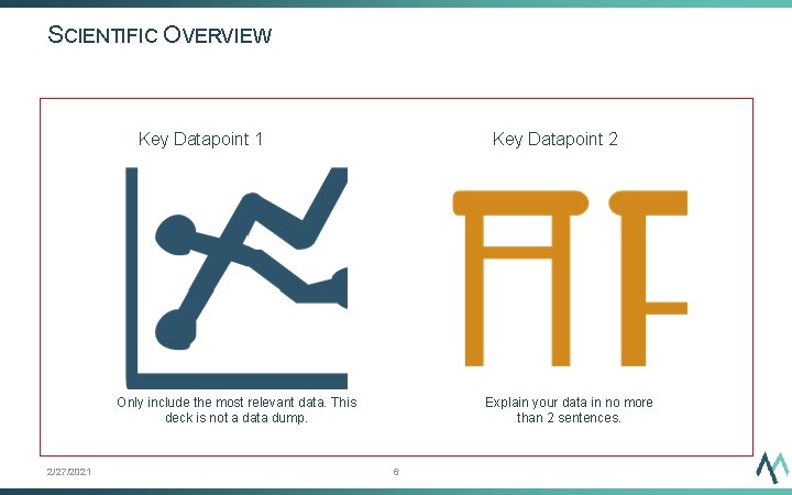 SCIENTIFIC OVERVIEW Key Datapoint 1 Key Datapoint 2 Only include the most relevant data.