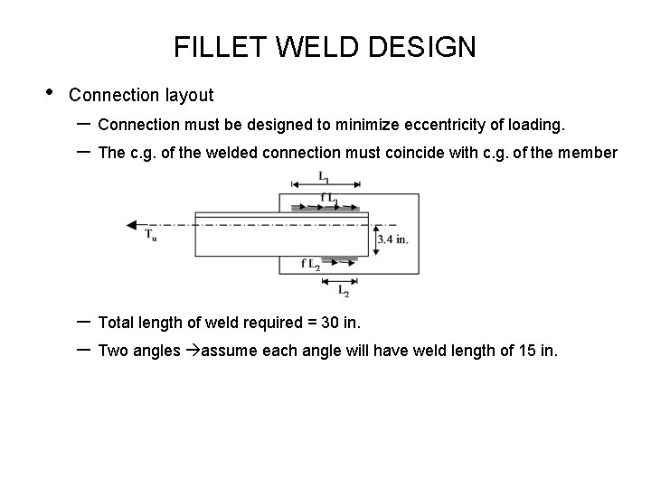 FILLET WELD DESIGN • Connection layout – Connection must be designed to minimize eccentricity