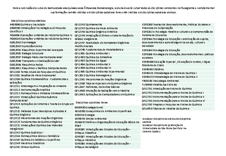 Para a conclusão do curso de Bacharelado em Química com Ênfase em Biotecnologia, o