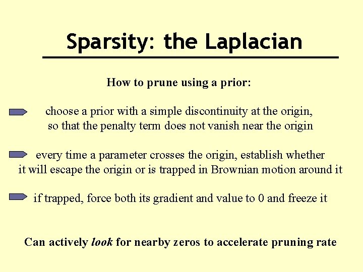 Sparsity: the Laplacian How to prune using a prior: choose a prior with a