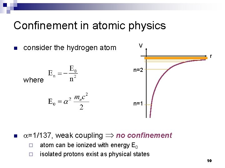 Confinement in atomic physics n consider the hydrogen atom V r n=2 where n=1