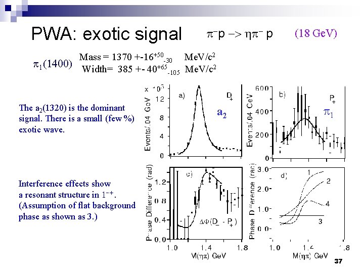 PWA: exotic signal p-p -> hp- p (18 Ge. V) Mass = 1370 +-16+50