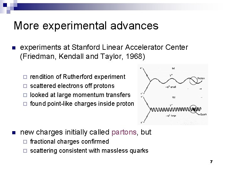 More experimental advances n experiments at Stanford Linear Accelerator Center (Friedman, Kendall and Taylor,