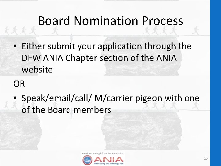 Board Nomination Process • Either submit your application through the DFW ANIA Chapter section