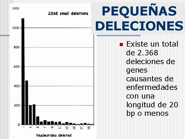 PEQUEÑAS DELECIONES n Existe un total de 2. 368 deleciones de genes causantes de