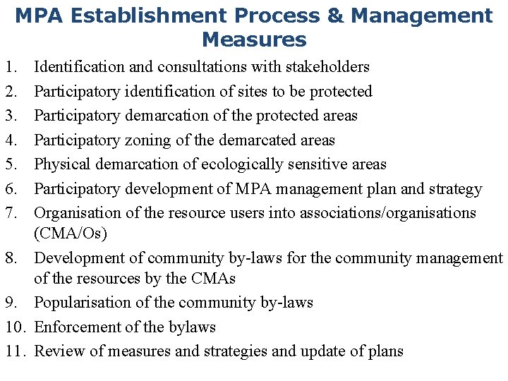 MPA Establishment Process & Management Measures 1. 2. 3. 4. 5. 6. 7. 8.