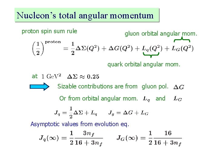 Nucleon’s total angular momentum proton spin sum rule gluon orbital angular mom. quark orbital