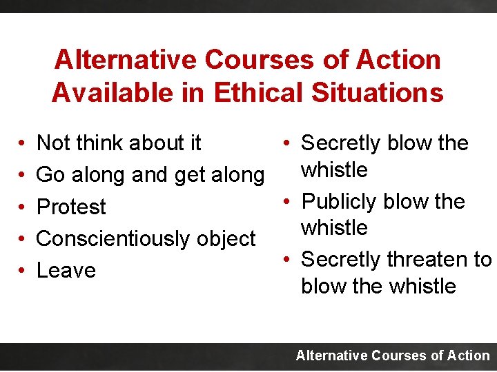 Alternative Courses of Action Available in Ethical Situations • • • Not think about