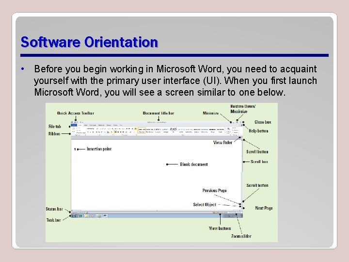 Understanding Word Lesson 1 Objectives Software Orientation Before