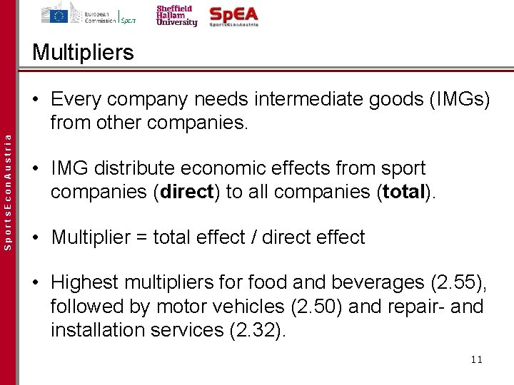 Multipliers Sports. Econ. Austria • Every company needs intermediate goods (IMGs) from other companies.