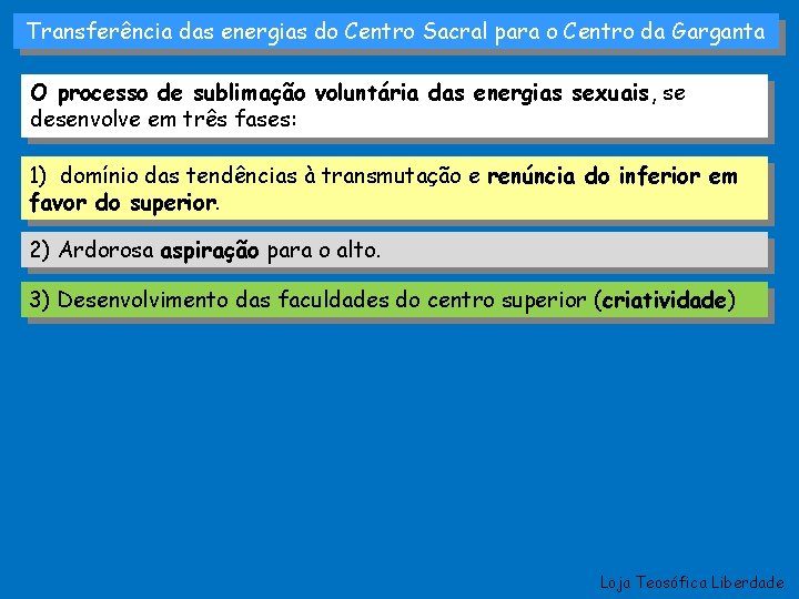 Transferência das energias do Centro Sacral para o Centro da Garganta O processo de