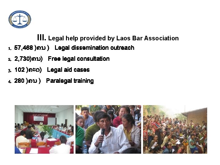 III. Legal help provided by Laos Bar Association 1. 57, 468 )ຄນ ) Legal