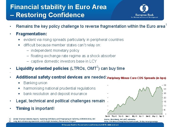 Financial stability in Euro Area – Restoring Confidence • Remains the key policy challenge